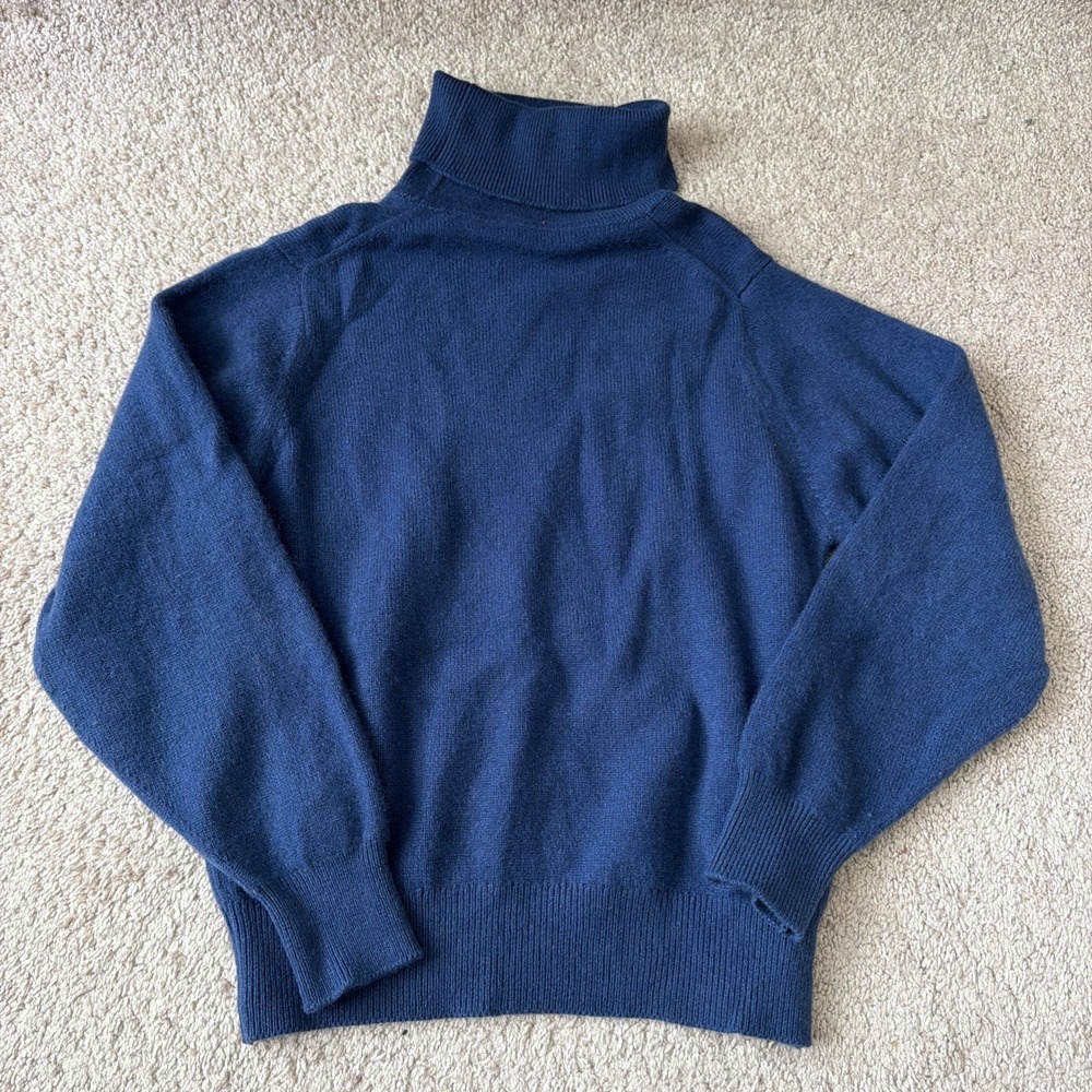 100% Cashmere Sweater Made in Scotland – Blue Navy Vintage Turtleneck – Small